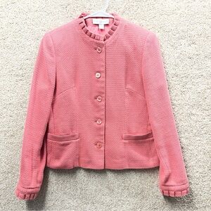 Vintage tweed blazer pink fully lined pleated cuffs & neckline classic feminine